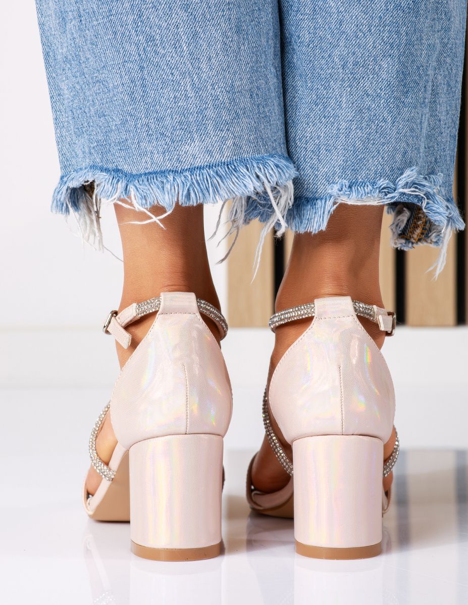 Дамски сандали с ток розово-златисти от еко кожа Dona #18583