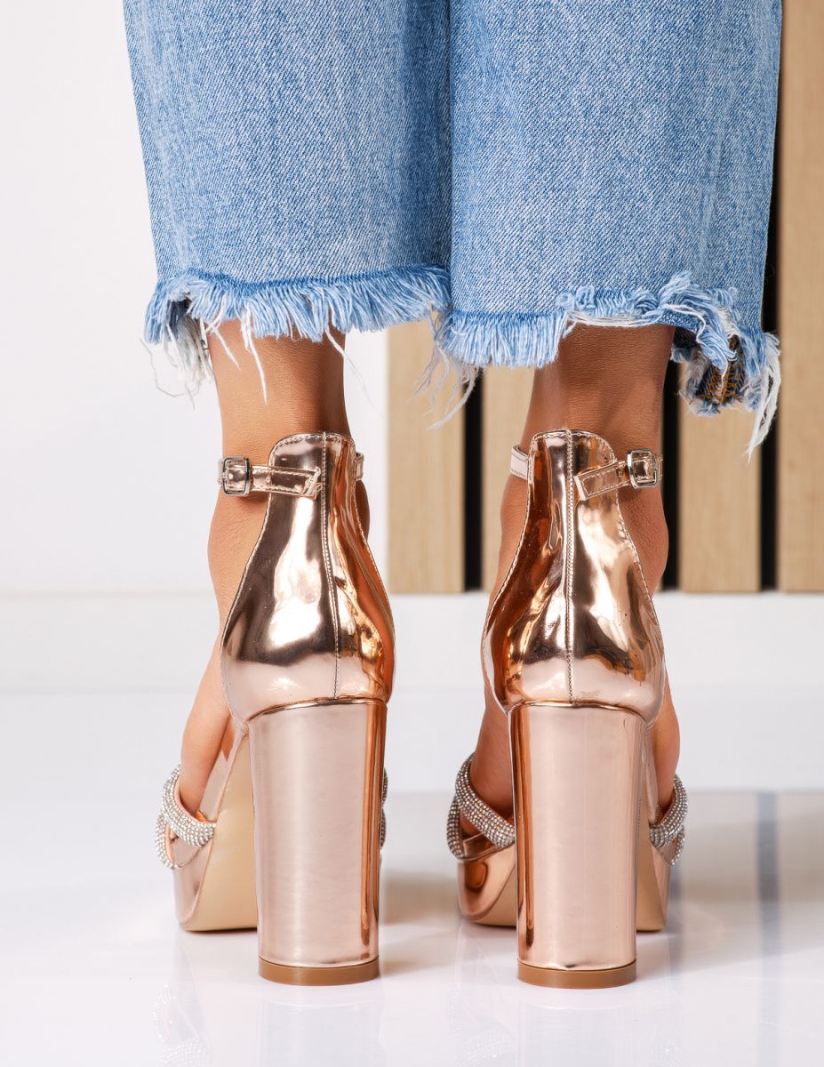 Дамски сандали с ток розово-златисти от еко кожа Sirius #18590