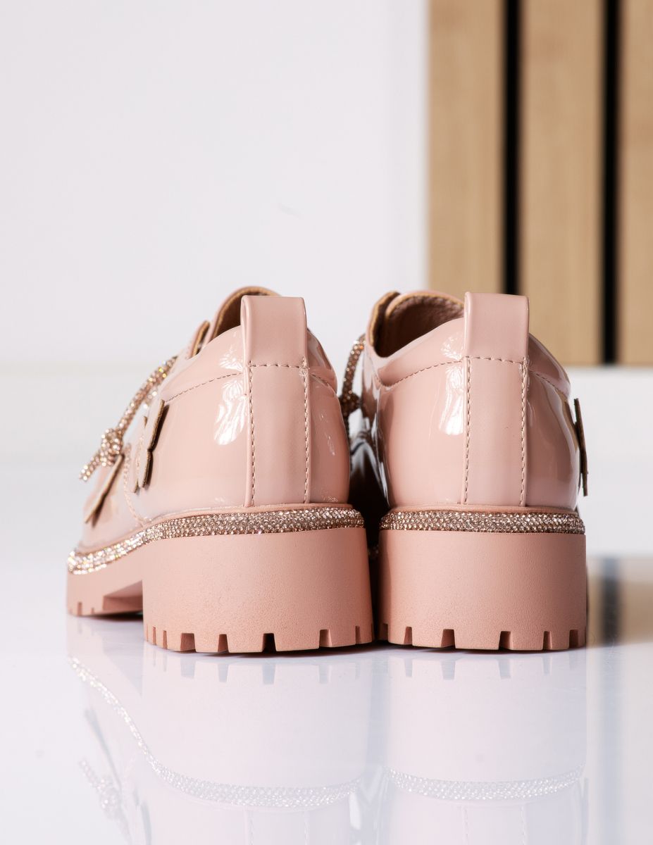 Pantofi casual copii roz din piele ecologica lacuit Chroma #18575