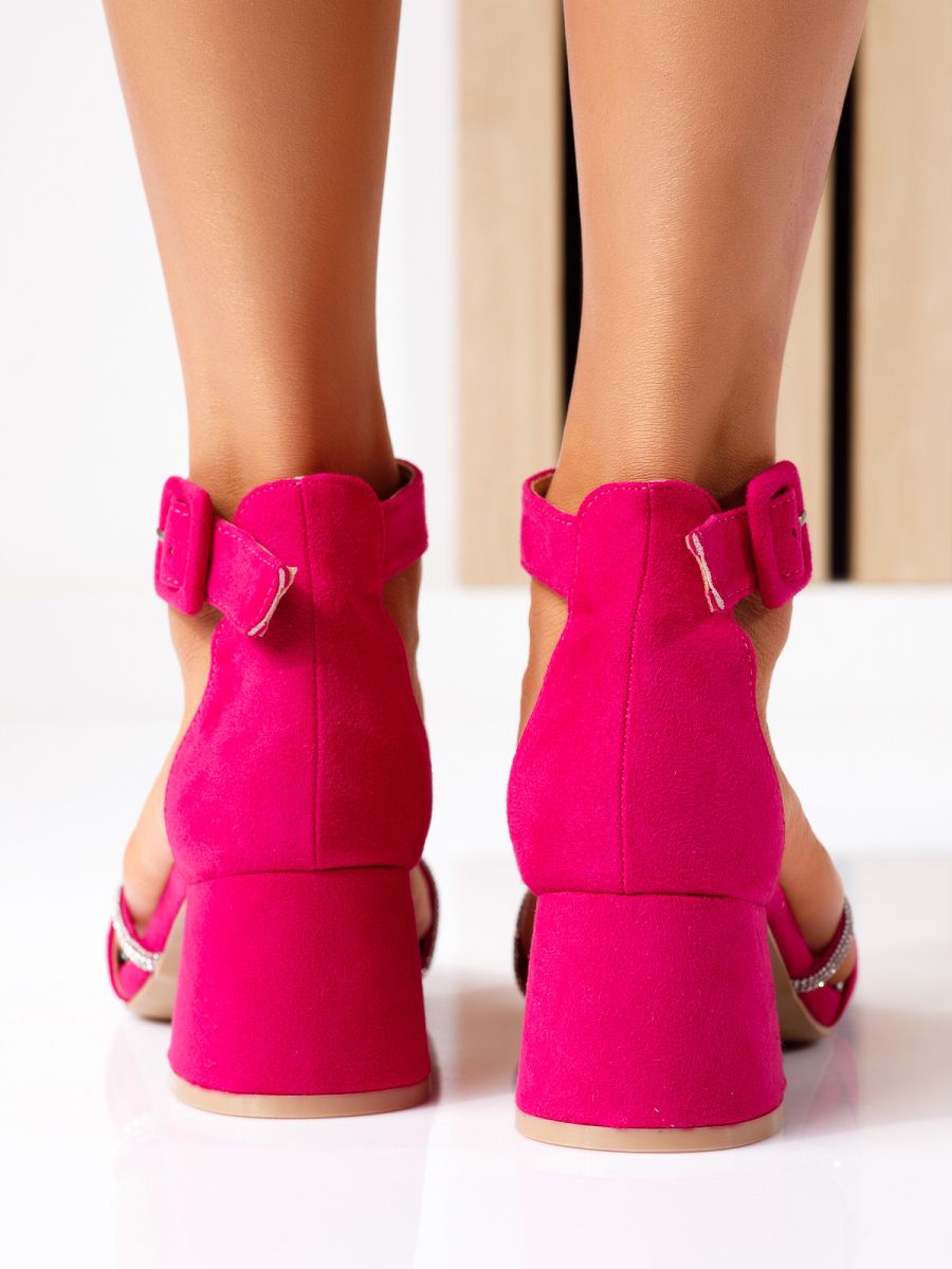 Дамски сандали с ток цикламени от обърната еко кожа Asher #18720