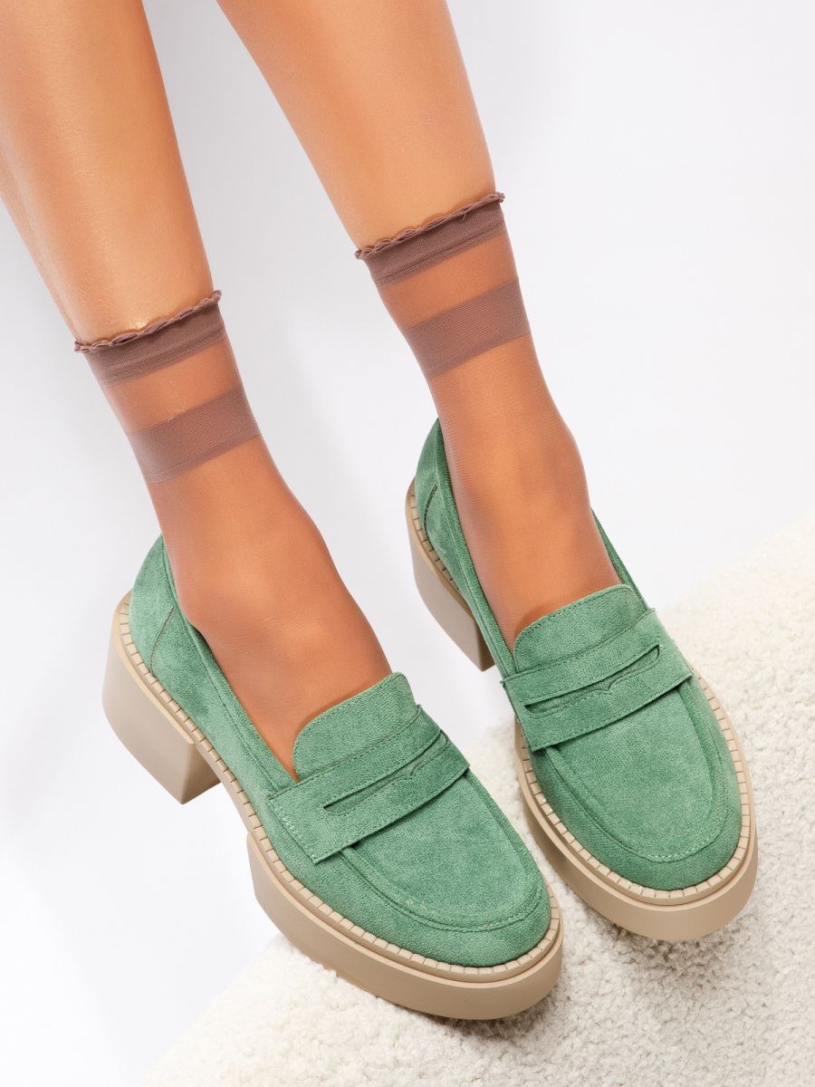 Pantofi casual dama verzi din piele ecologica intoarsa Luca #18731