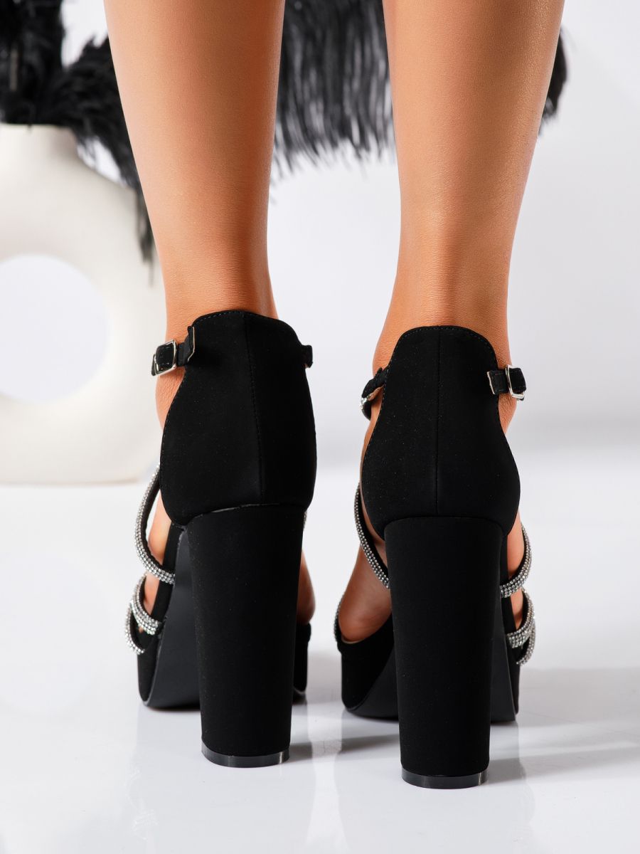 Дамски сандали с ток черни от еко кожа Riley #18763