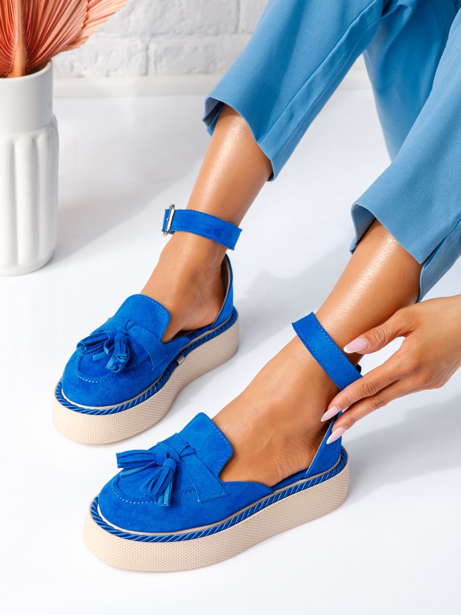Всекидневни дамски обувки сини от обърната еко кожа Lena #19342