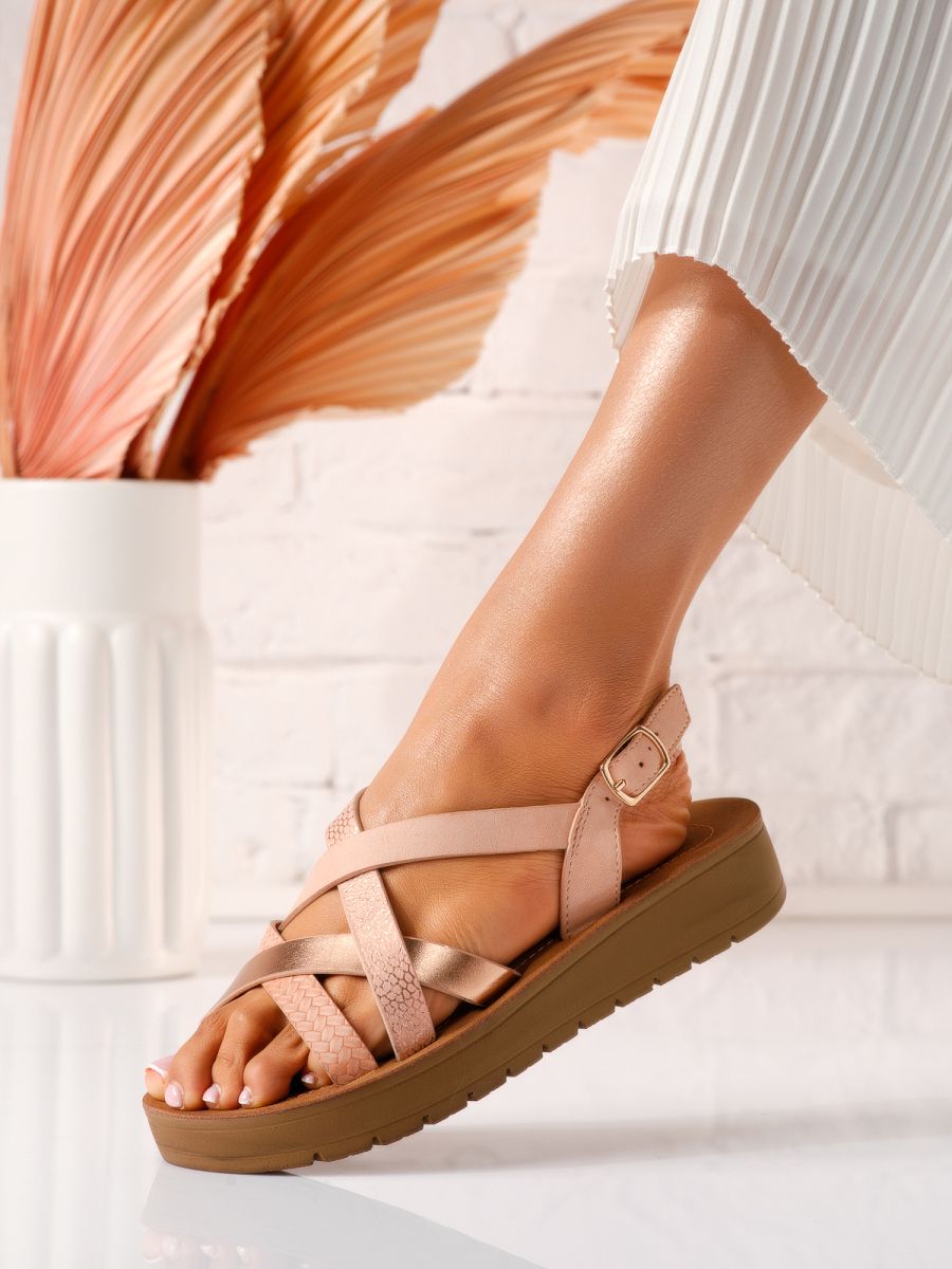Дамски сандали с платформа розови от еко кожа Elsa #19280