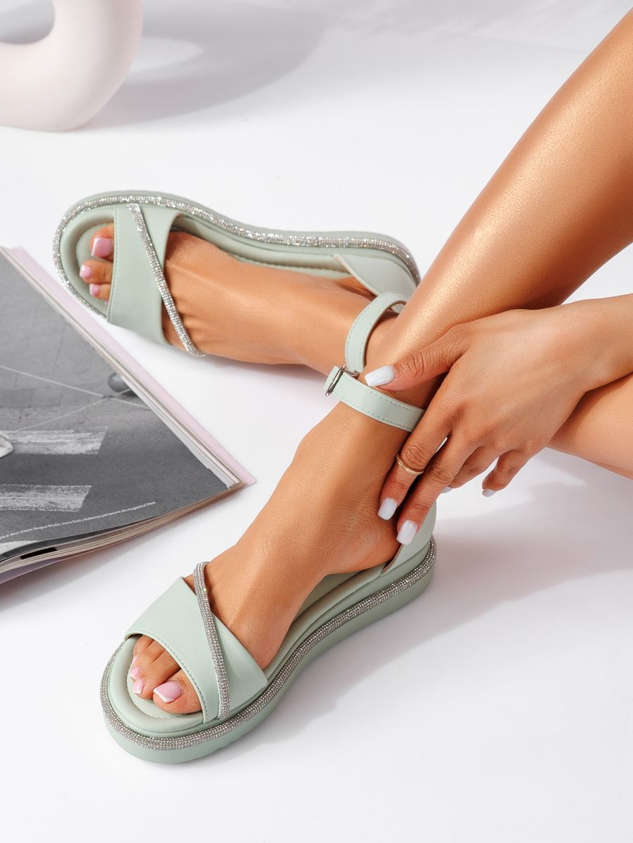 Sandale cu platforma dama verzi din piele ecologica Calina #19487