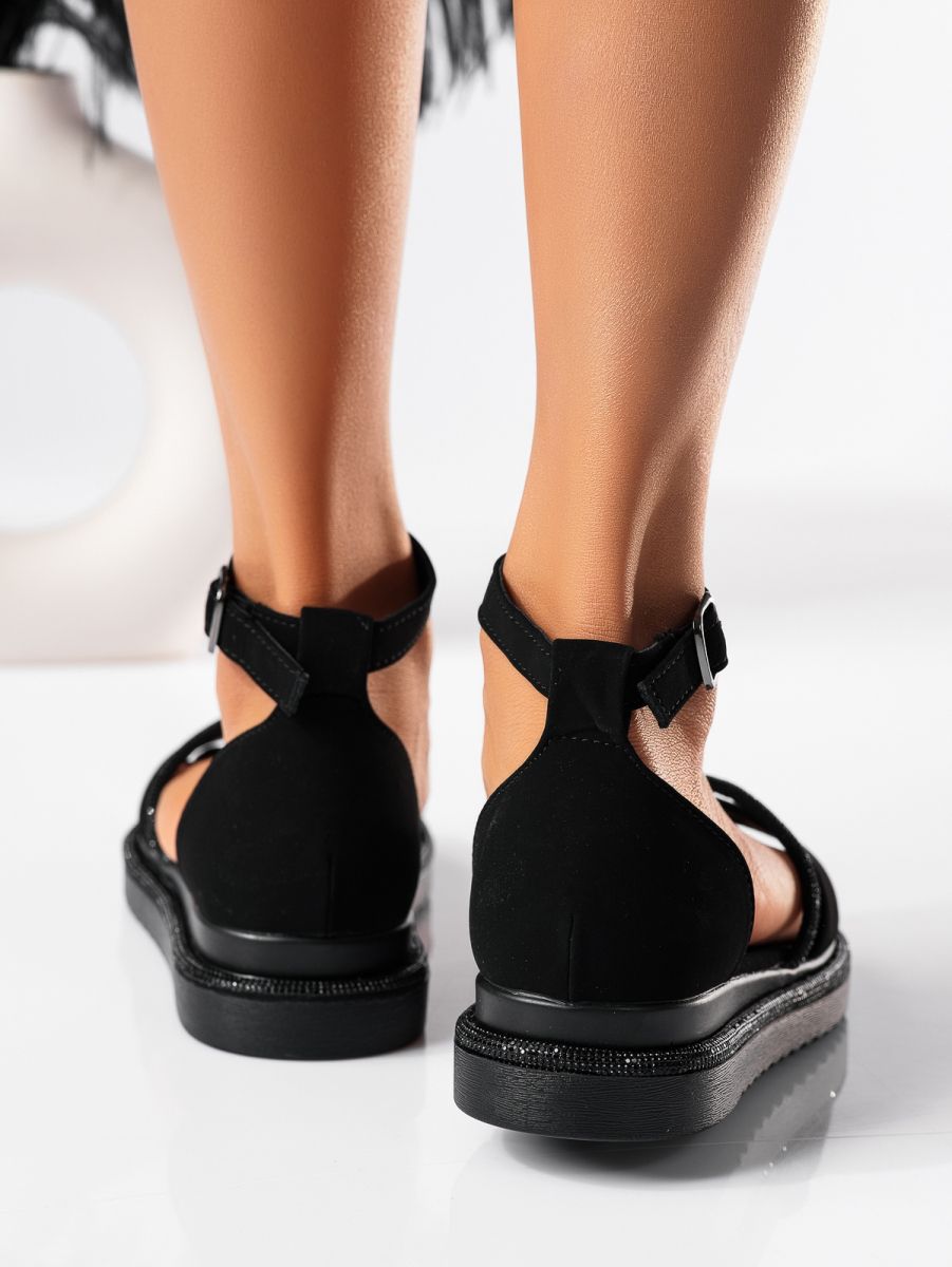 Sandale cu platforma dama negre din piele ecologica intoarsa Calina #19484