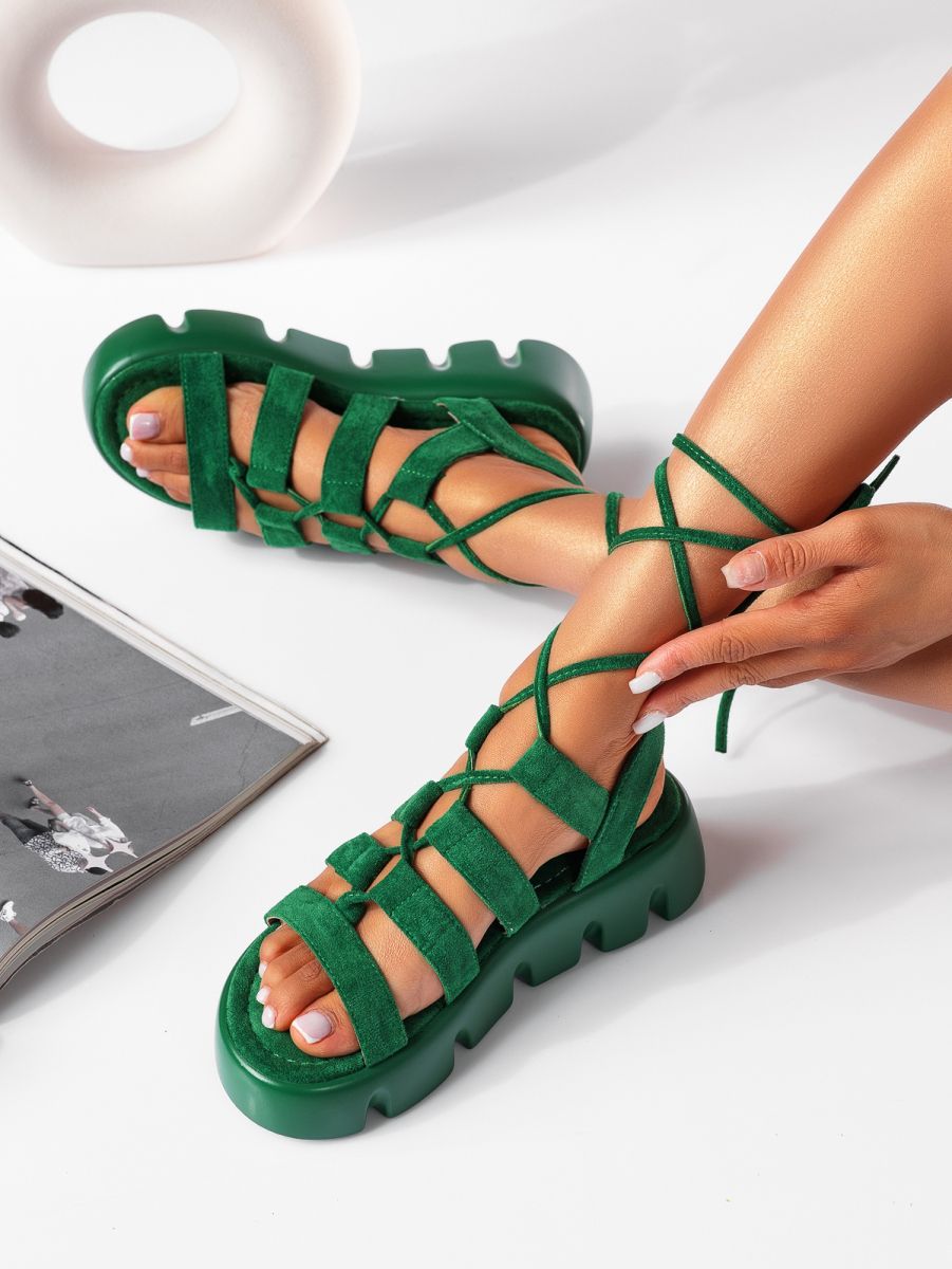 Sandale cu platforma dama verzi din piele ecologica intoarsa Ivory #19552