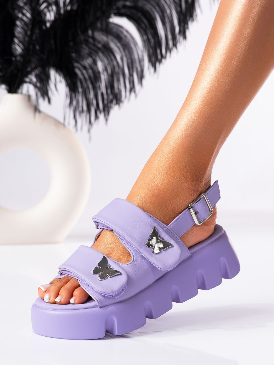Sandale cu platforma dama mov din piele ecologica Crystal #19496