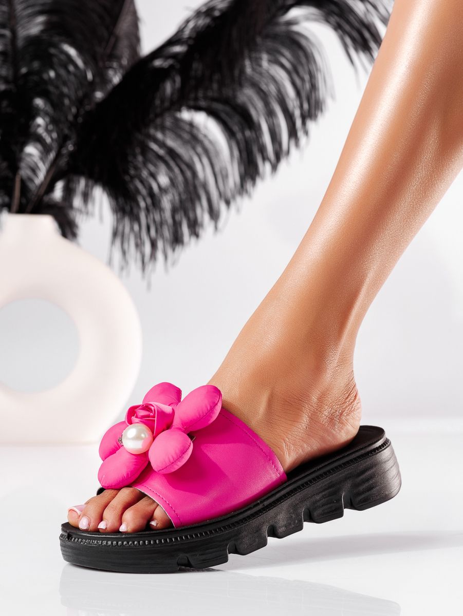 Papuci cu platforma dama roz din piele ecologica Nova #19636