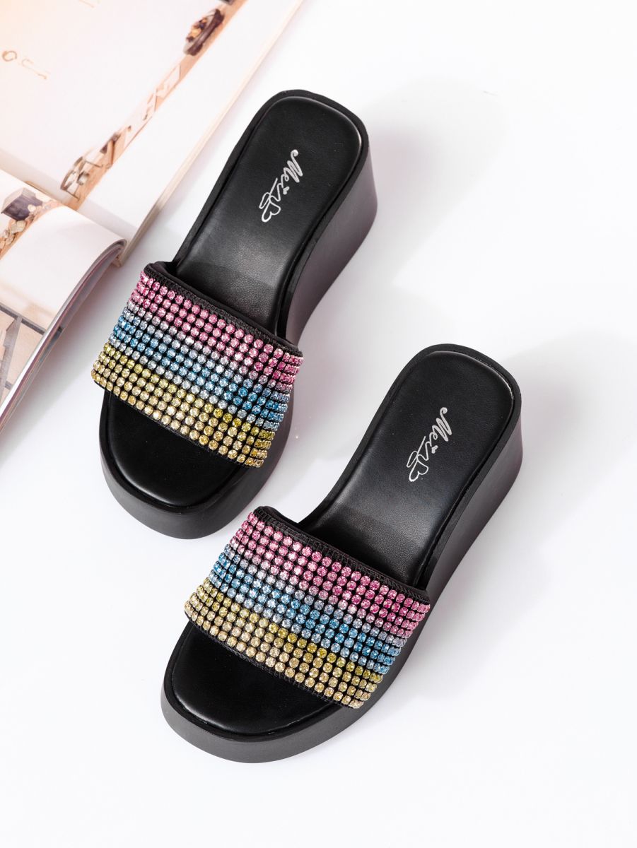Papuci cu platforma dama colorati din material textil Marisa #19840