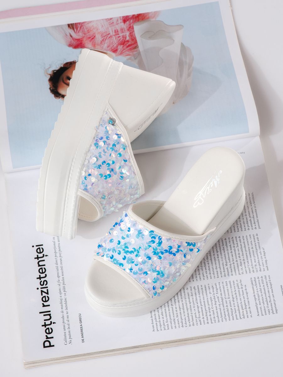 Papuci cu platforma dama albi din material textil Rita #19852