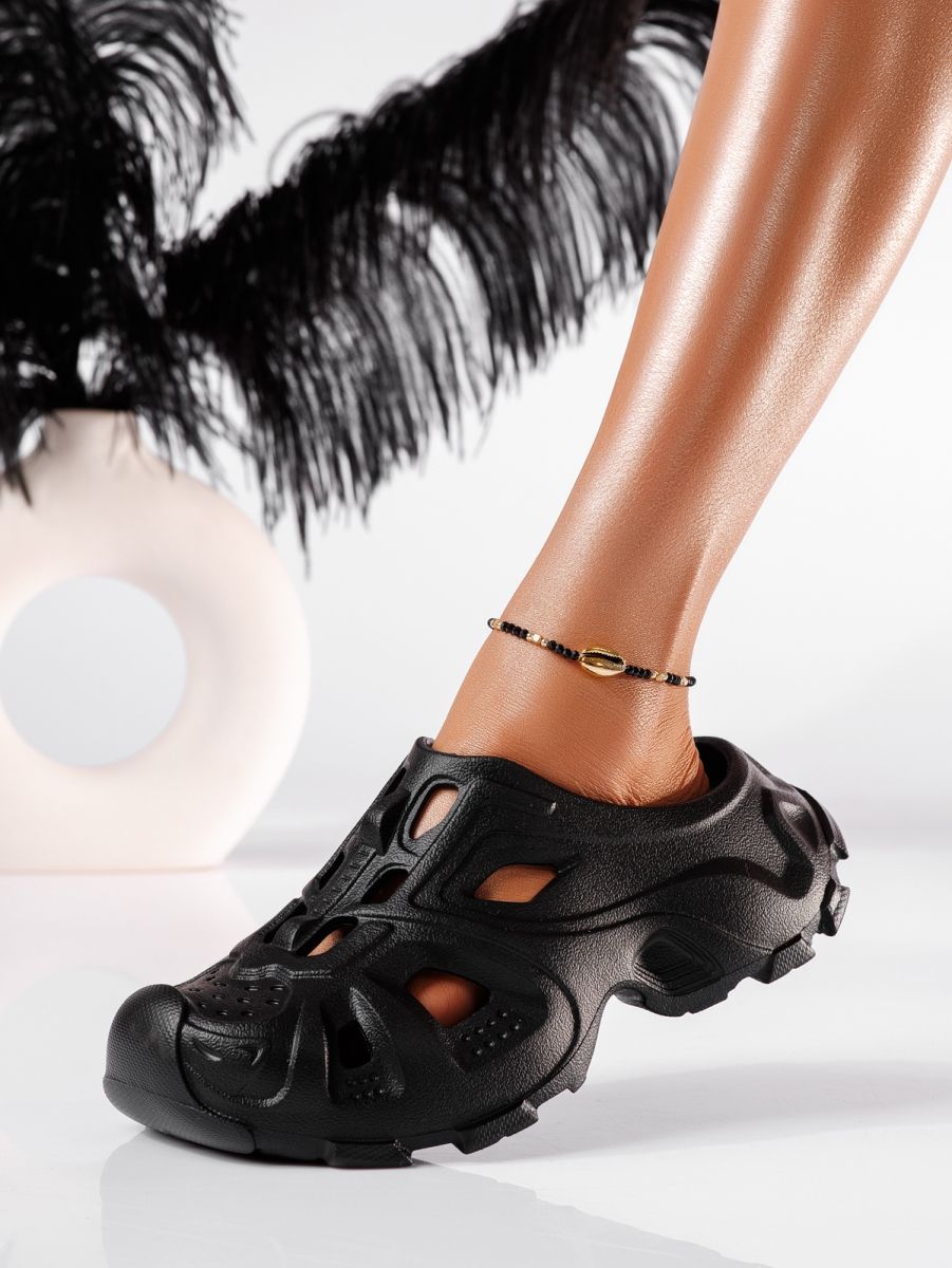 Papuci cu platforma dama negri din material sintetic Elia #19898