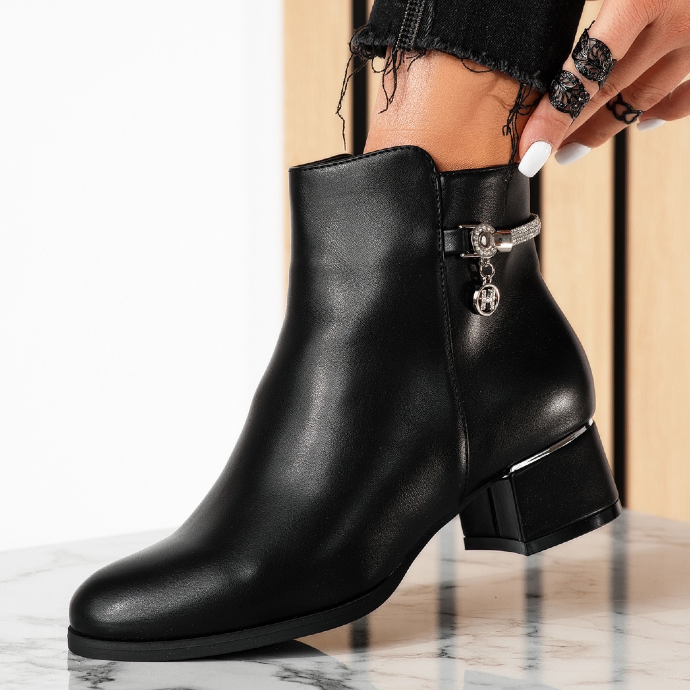 Botine dama negre din piele ecologica Erica #20191