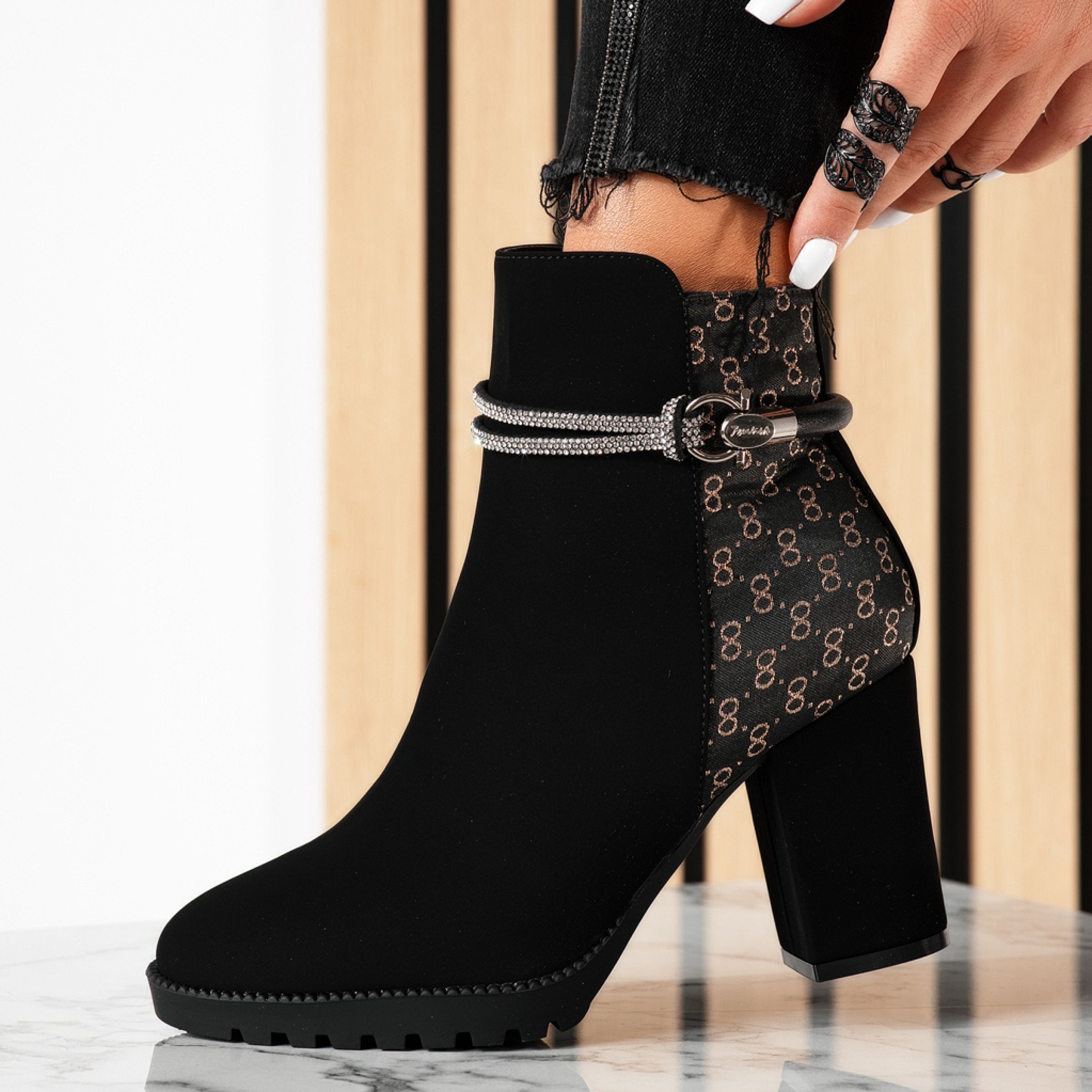 Botine dama negre din material impermeabil Isra #20195