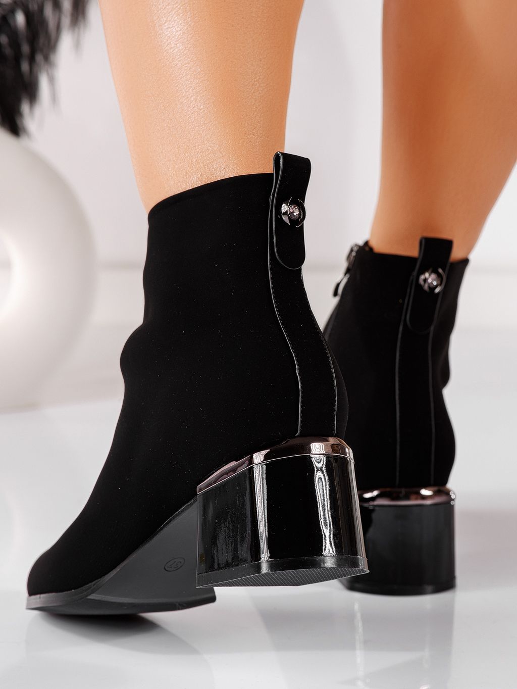 Botine dama negre din piele ecologica intoarsa Mia #20655