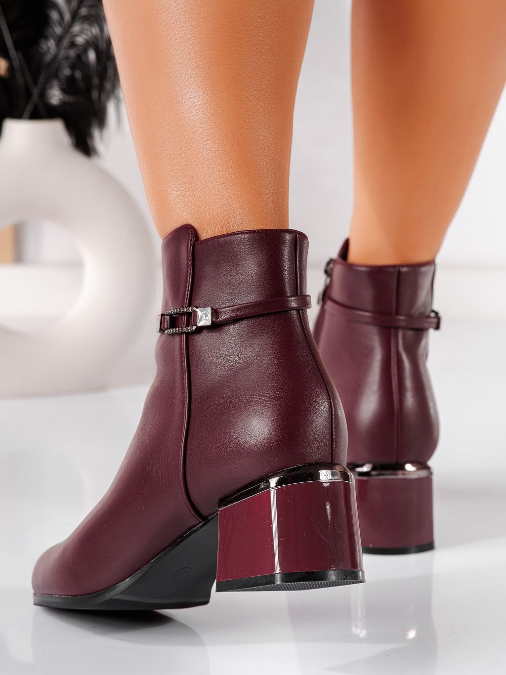 Botine dama bordo din piele ecologica June #20647