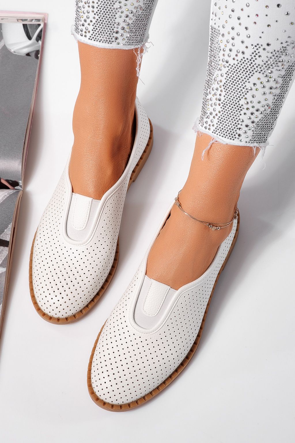 Pantofi casual dama albi din piele ecologica Melek #21815