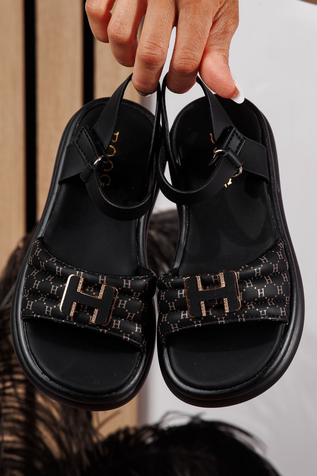 Sandale fete negre din piele ecologica Juliette2 #21936
