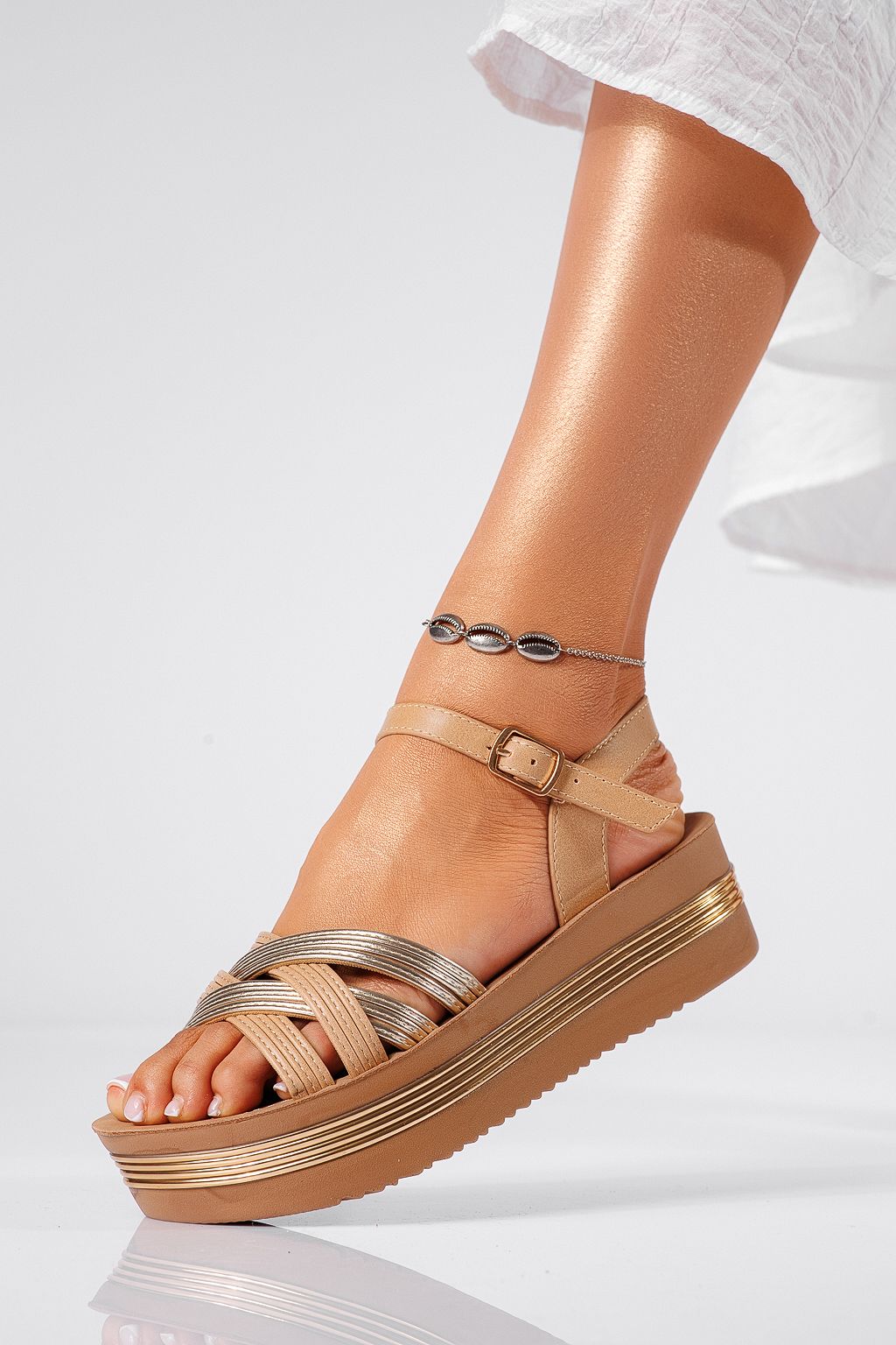 Sandale cu platforma dama bej din piele ecologica Senorita #22284