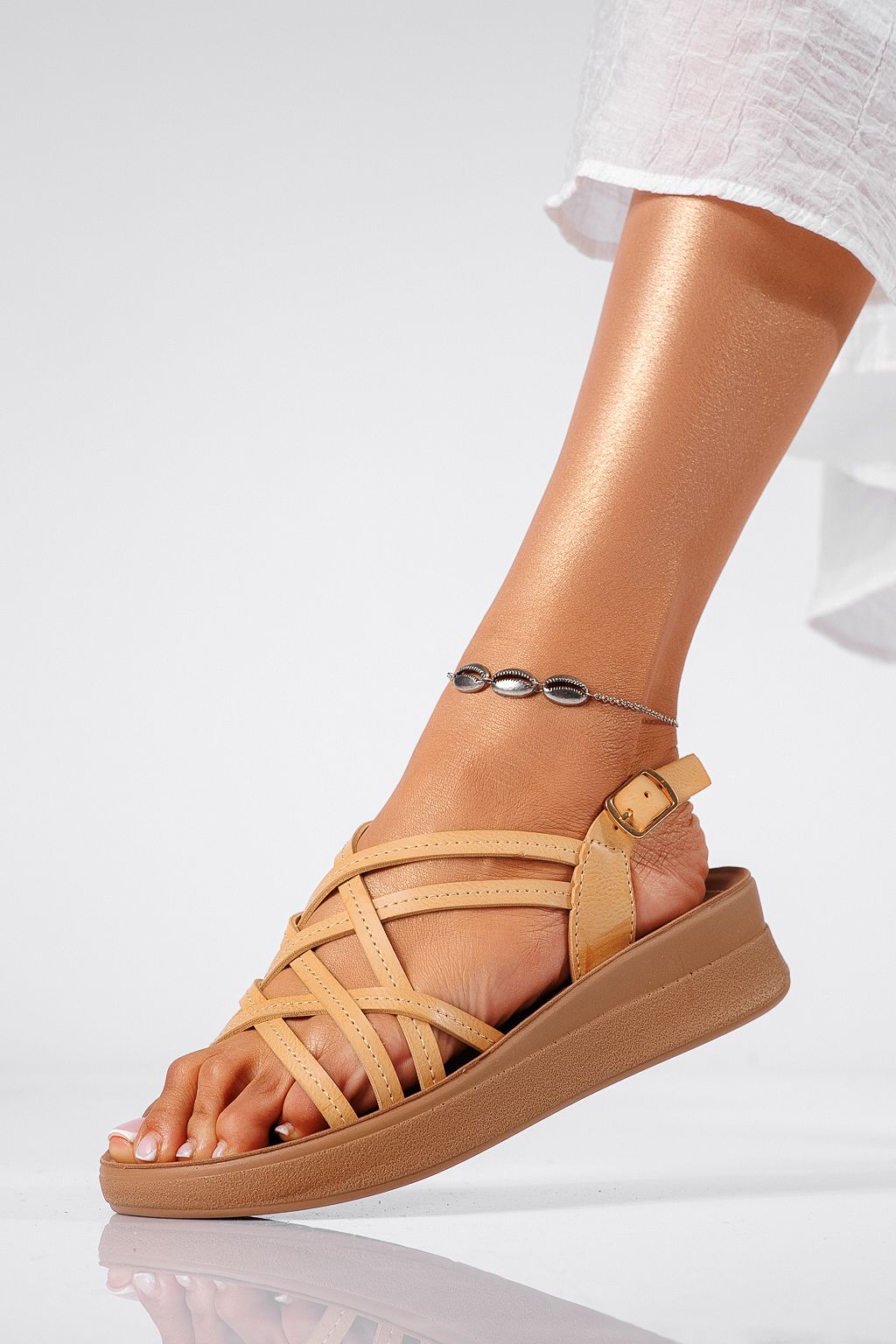 Sandale cu platforma dama bej din piele ecologica Noelia #22271