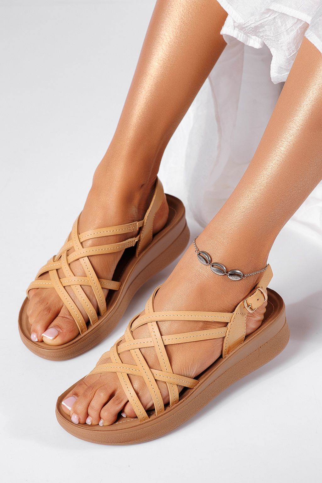 Sandale cu platforma dama bej din piele ecologica Noelia #22271