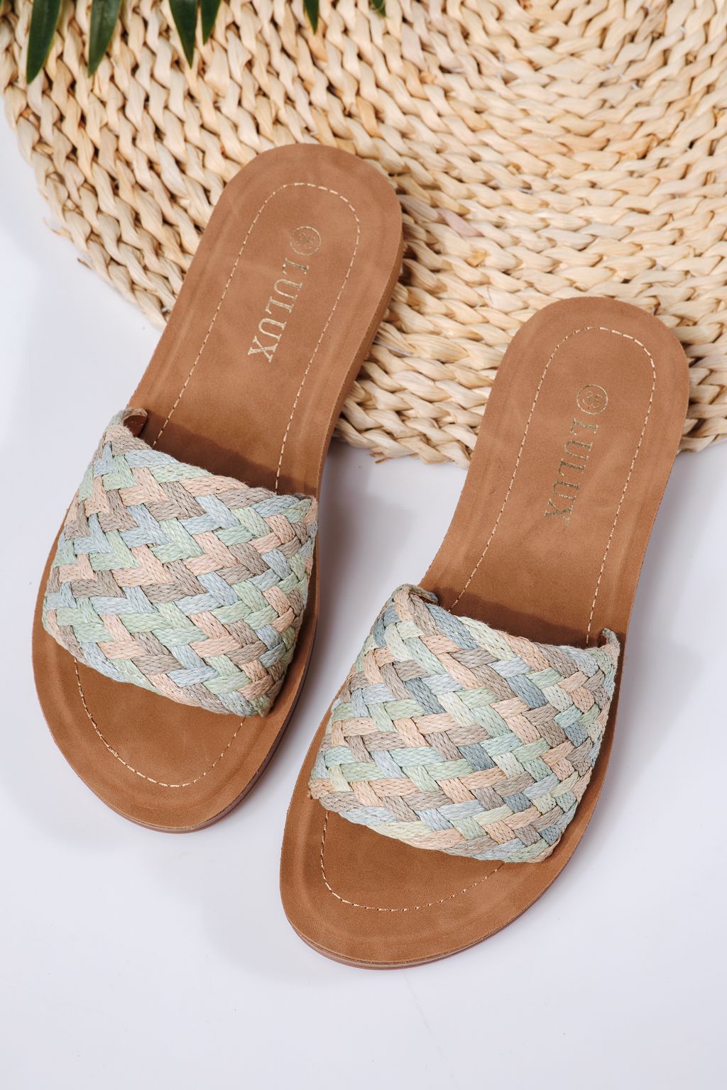 Papuci dama verzi din material textil Lola #22260