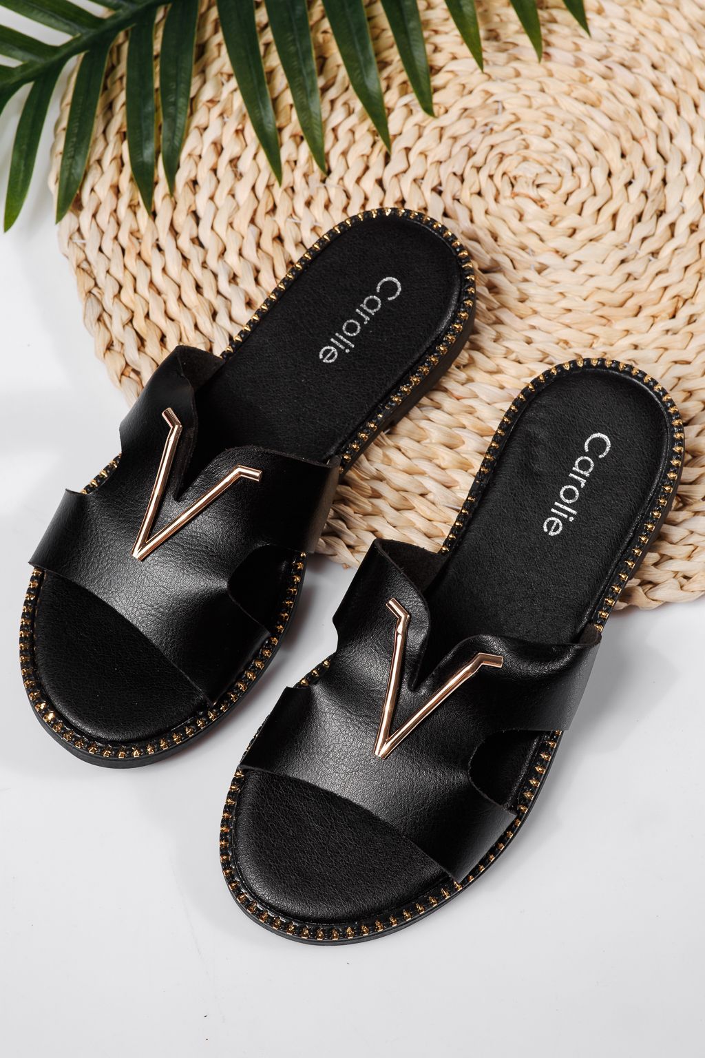Papuci dama negri din piele ecologica Adelina #22288