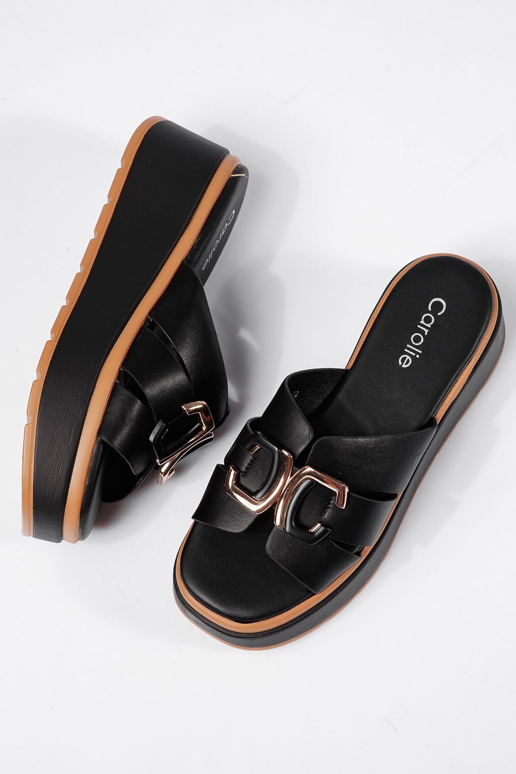 Papuci cu platforma dama negri din piele ecologica Ada #22326