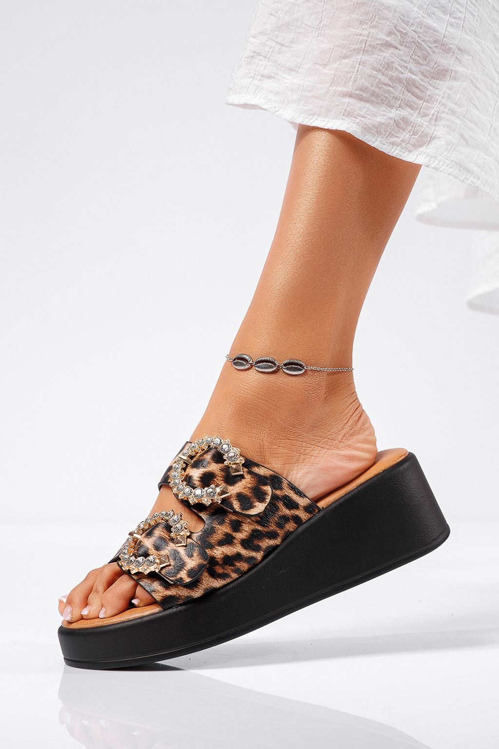 Papuci cu platforma dama leopard din piele ecologica Tania #22324