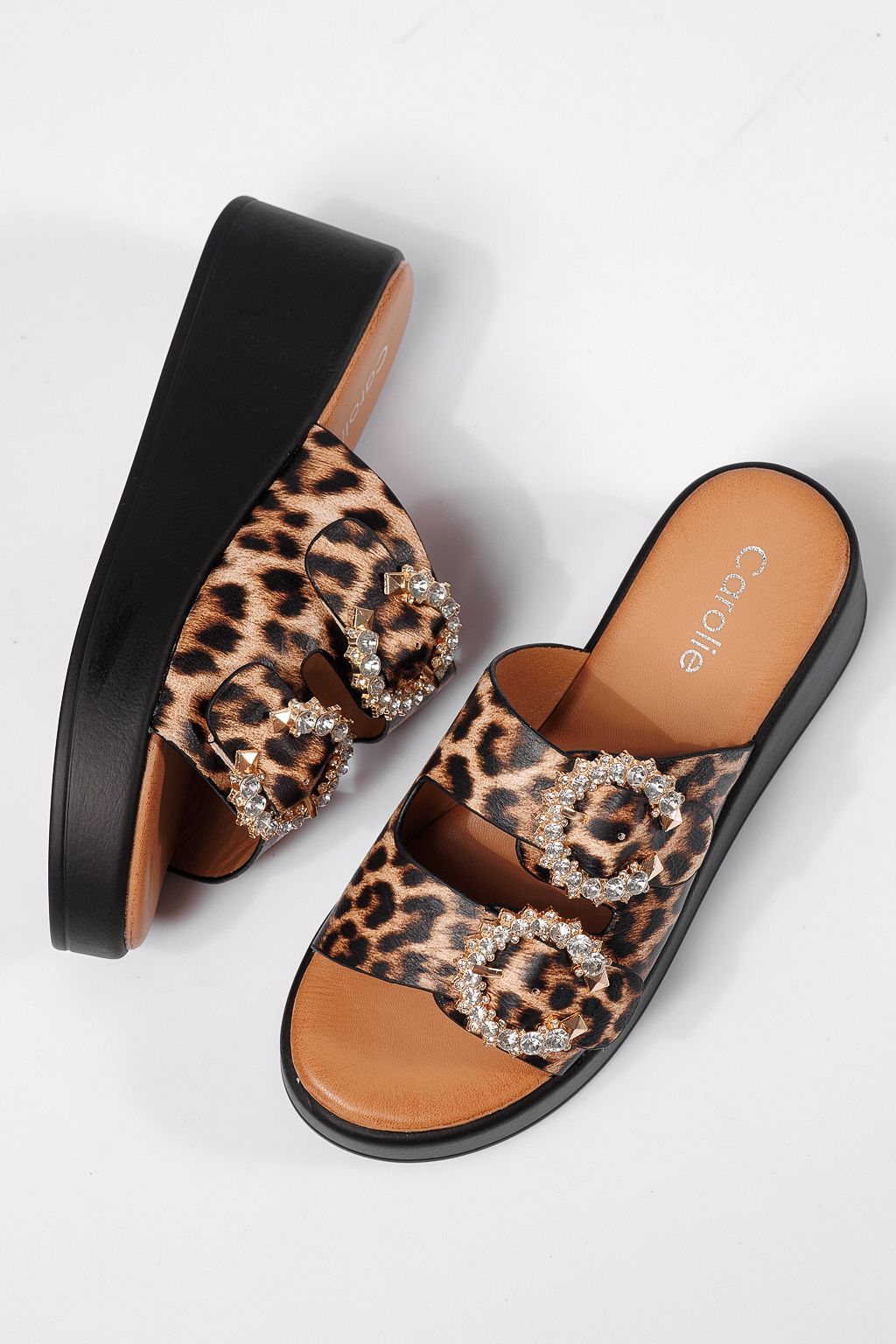 Papuci cu platforma dama leopard din piele ecologica Tania #22324