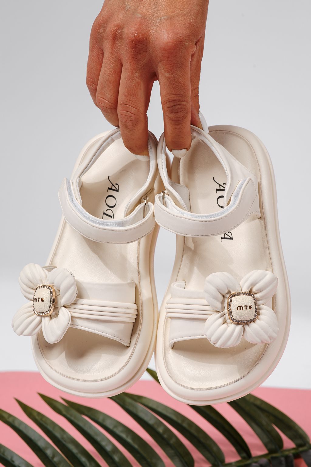 Sandale fete albe din piele ecologica Marie2 #22199