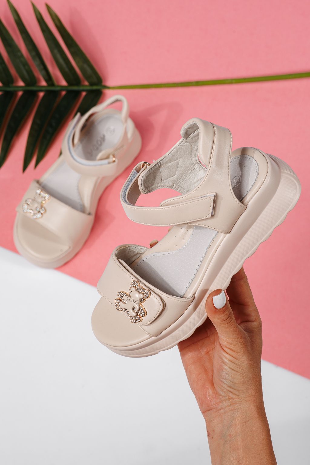 Sandale fete bej din piele ecologica Alisa #22159