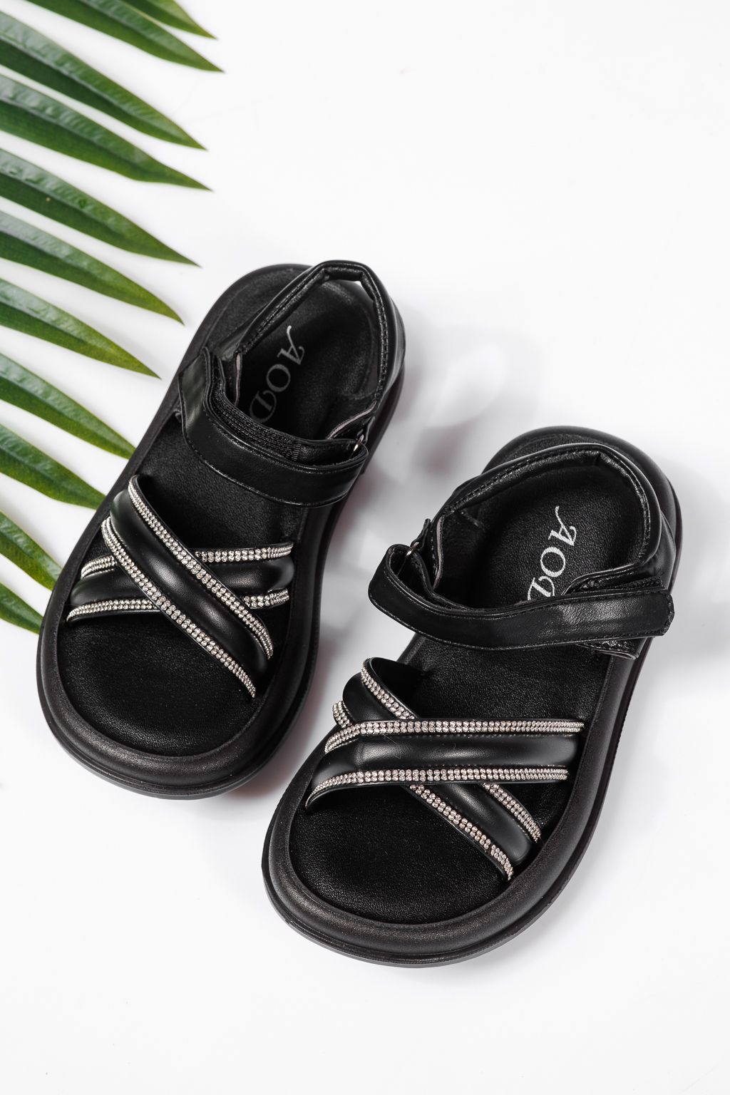 Sandale fete negre din piele ecologica Laura #22195