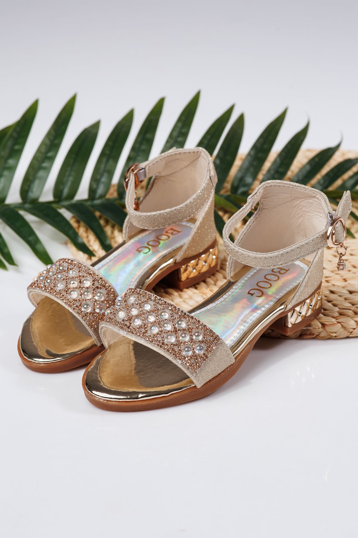 Sandale fete aurii din material textil Maren  #21736