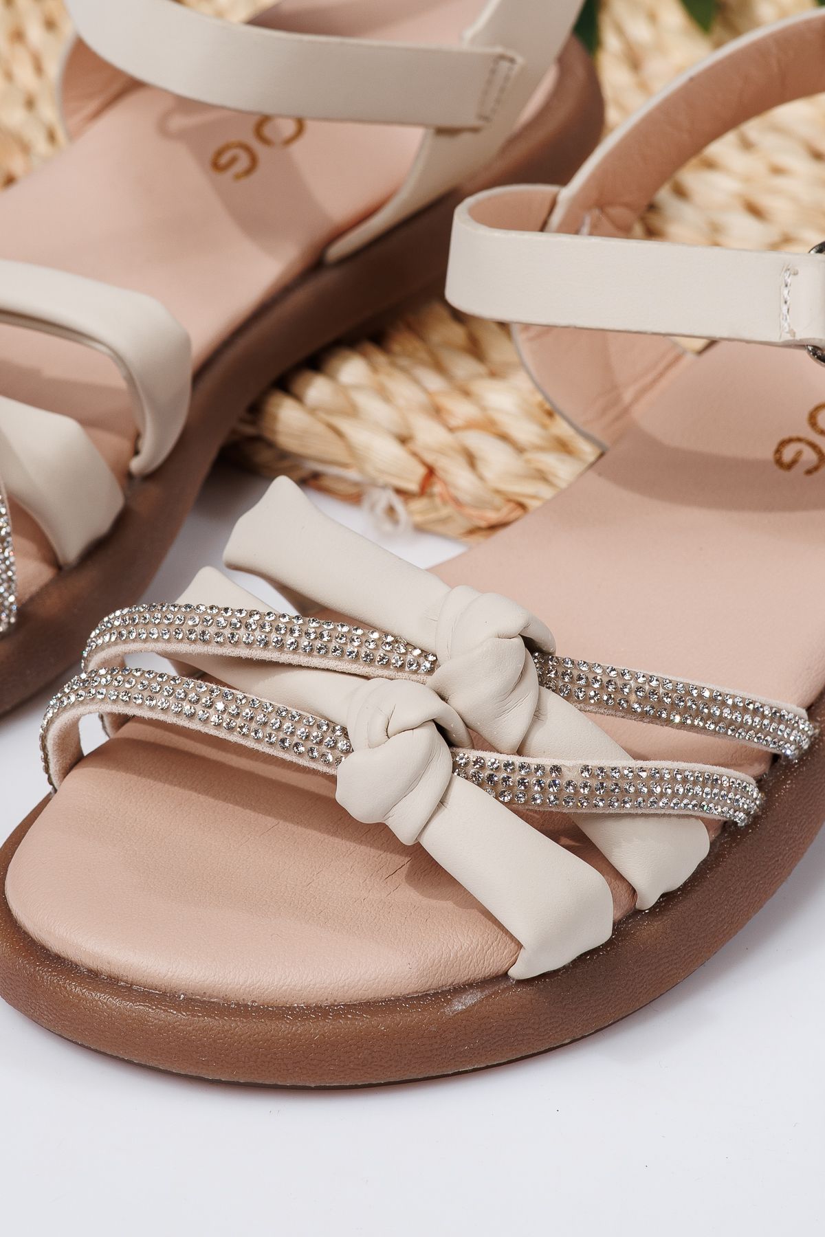 Sandale fete bej din piele ecologica Agatha #21872