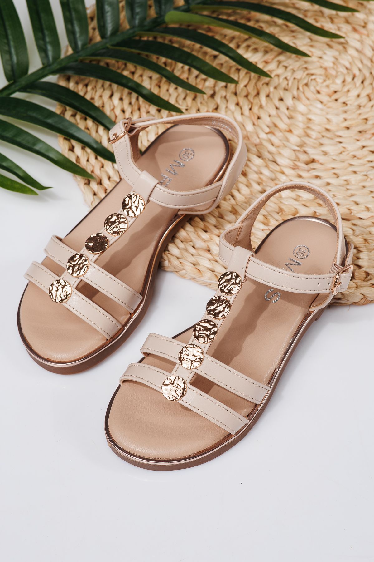 Sandale fete bej din piele ecologica Maria #21984