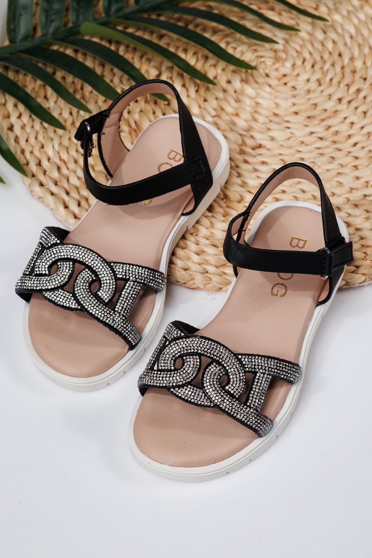 Sandale fete negre din piele ecologica Adina2 #21879