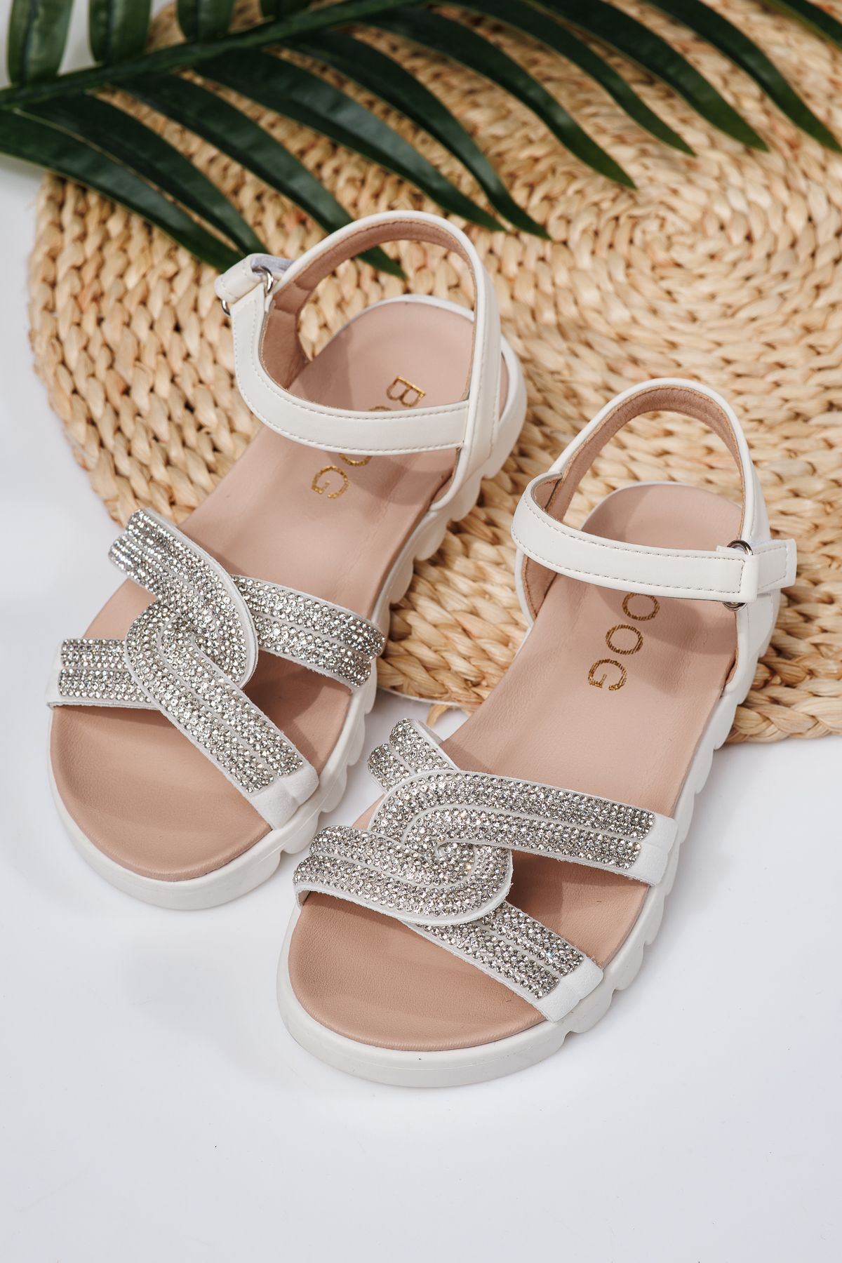 Sandale fete albe din piele ecologica Keira #21743