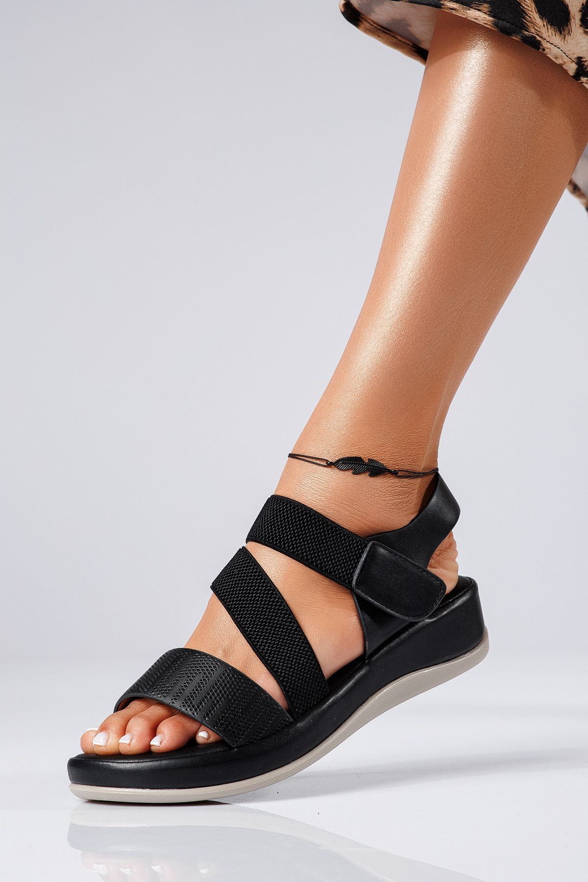 Sandale cu platforma dama negre din piele ecologica Miriam #22419