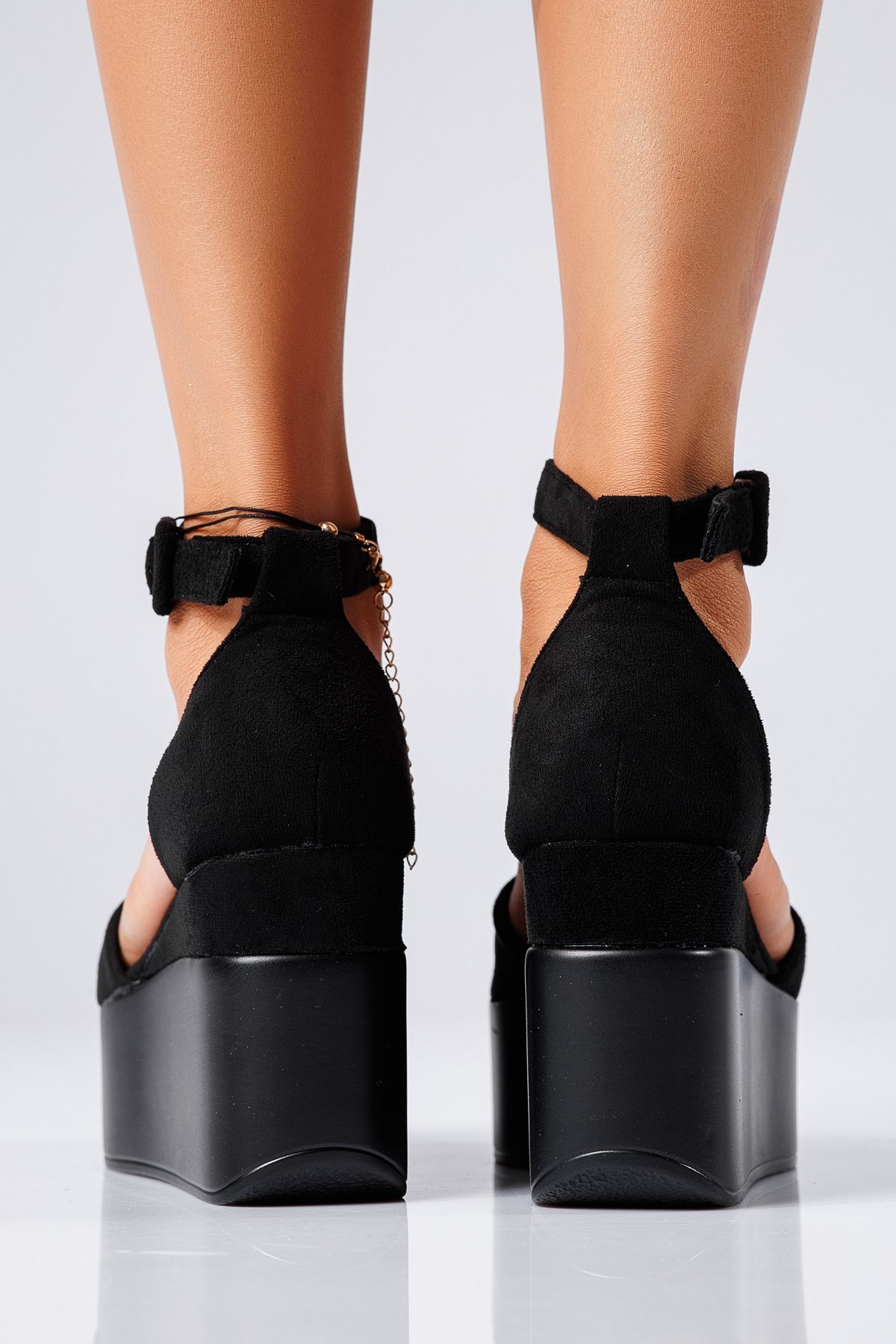 Sandale cu platforma dama negre din piele ecologica intoarsa Esfir #22353