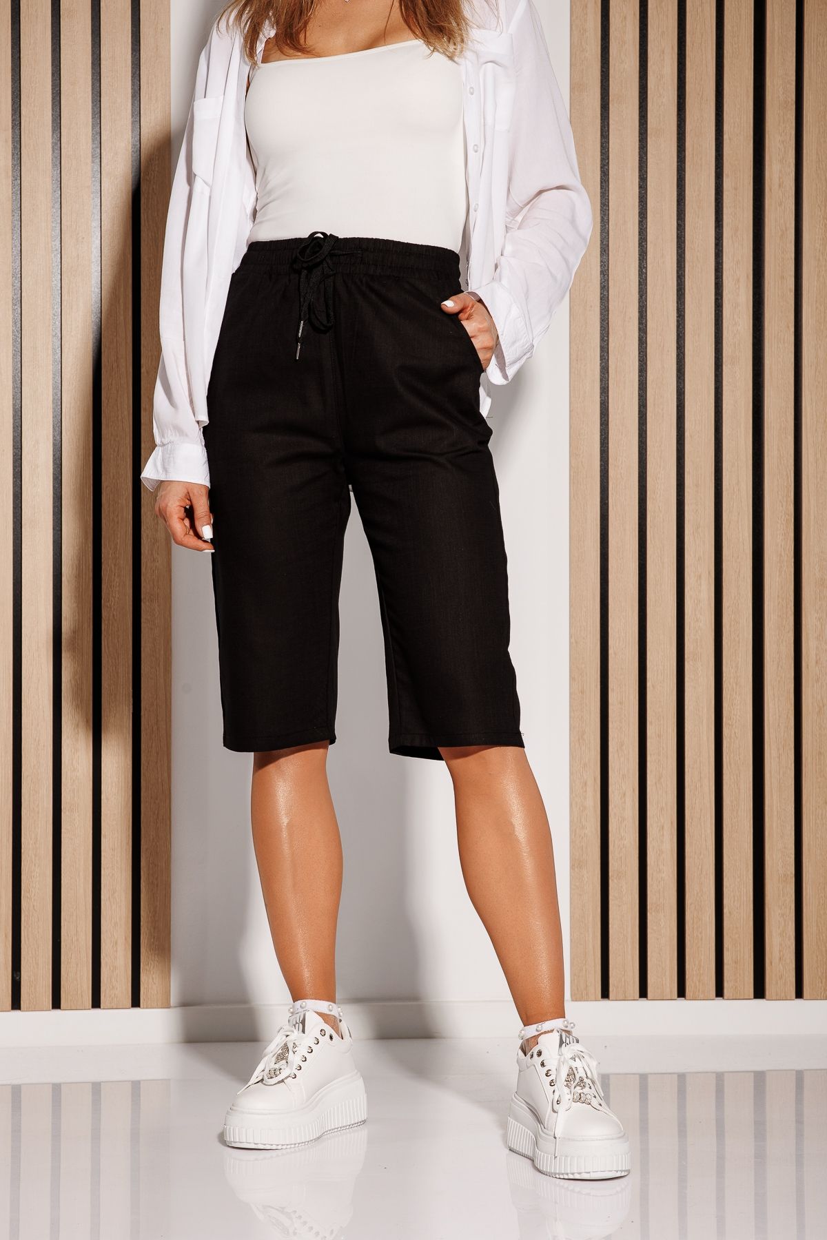 Pantaloni De Vara Trei Sferturi Dama Lissa2 Negri #A1140