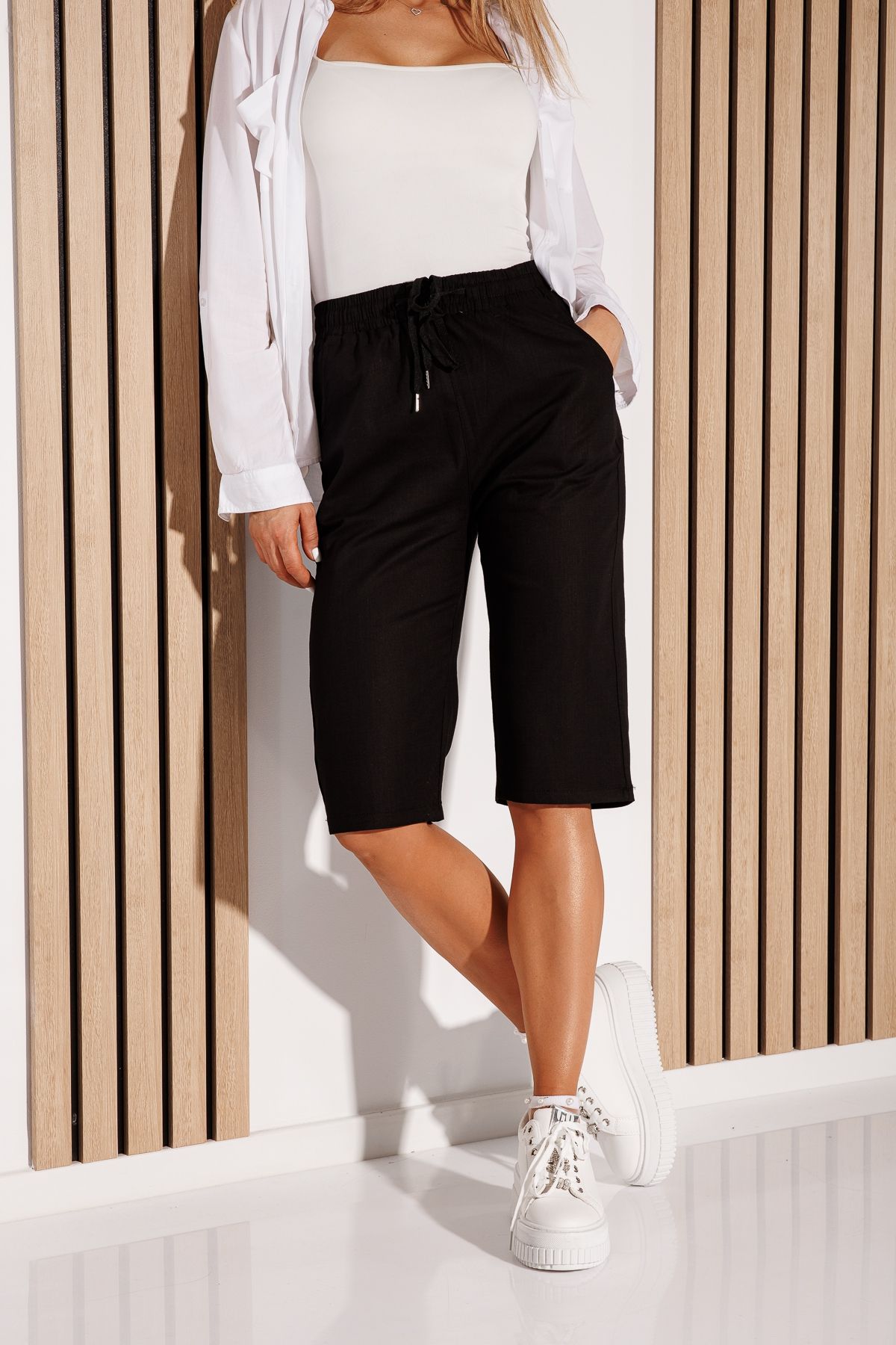 Pantaloni De Vara Trei Sferturi Dama Lissa2 Negri #A1140