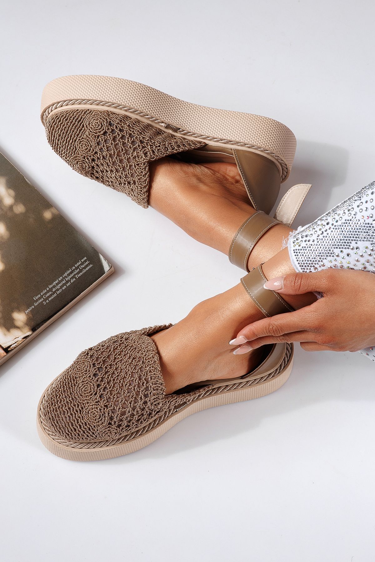 Pantofi casual dama bej din material textil Amira #22426