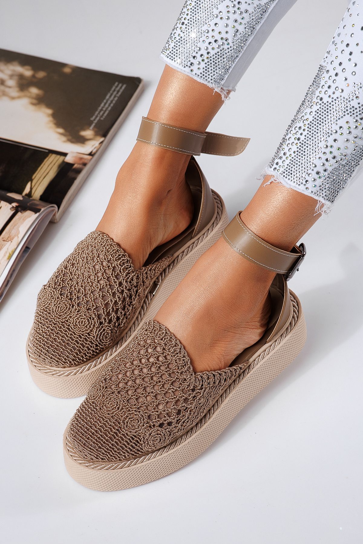 Pantofi casual dama bej din material textil Amira #22426
