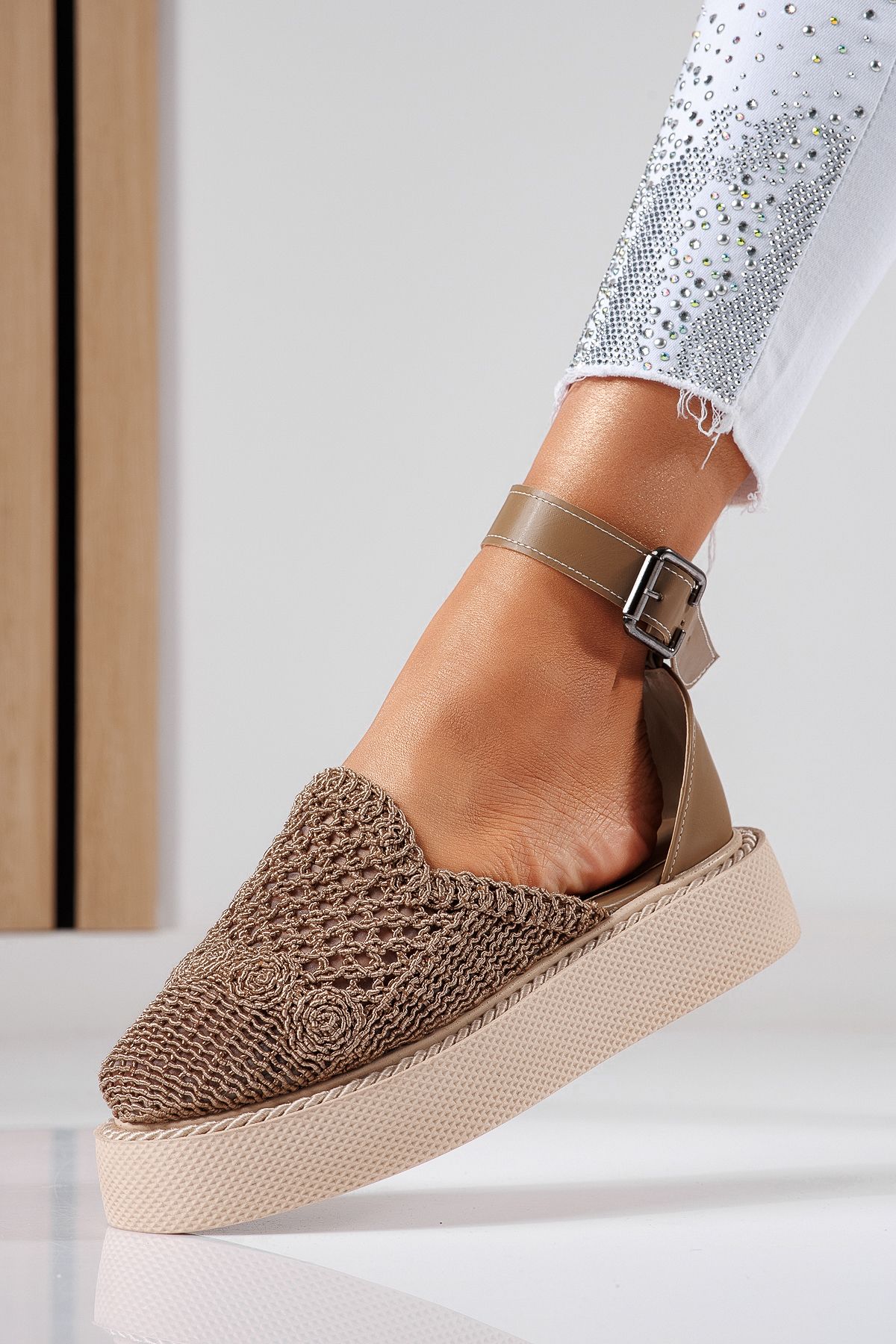 Pantofi casual dama bej din material textil Amira #22426