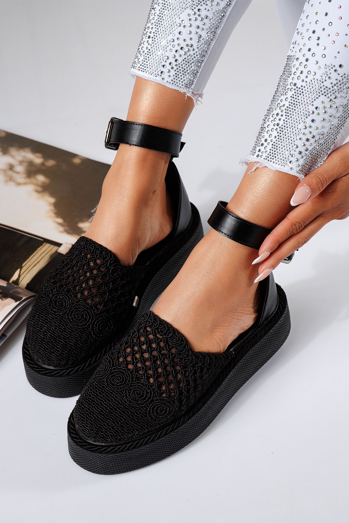Pantofi casual dama negri din material textil Amira #22425
