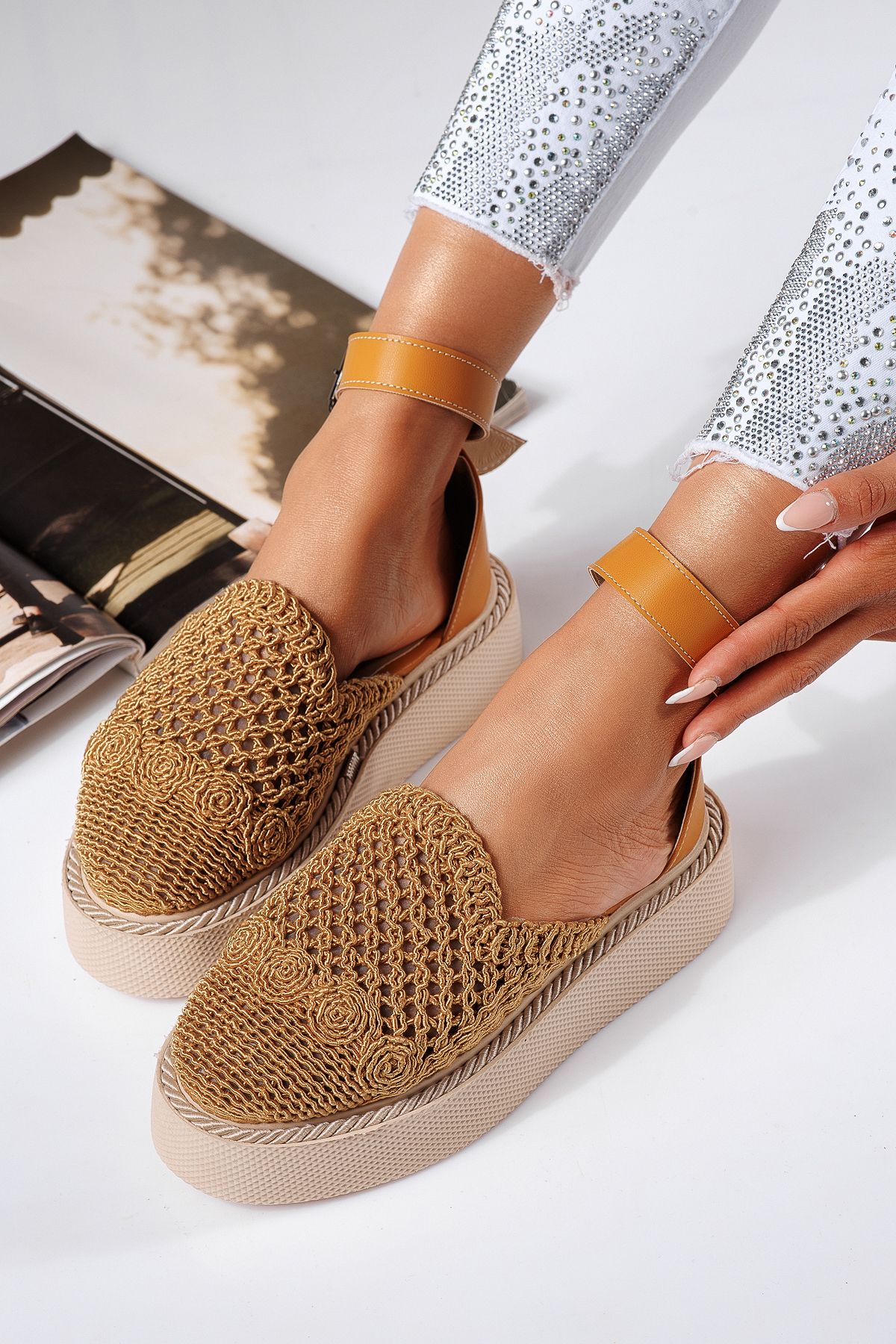 Pantofi casual dama galbeni din material textil Amira #22422