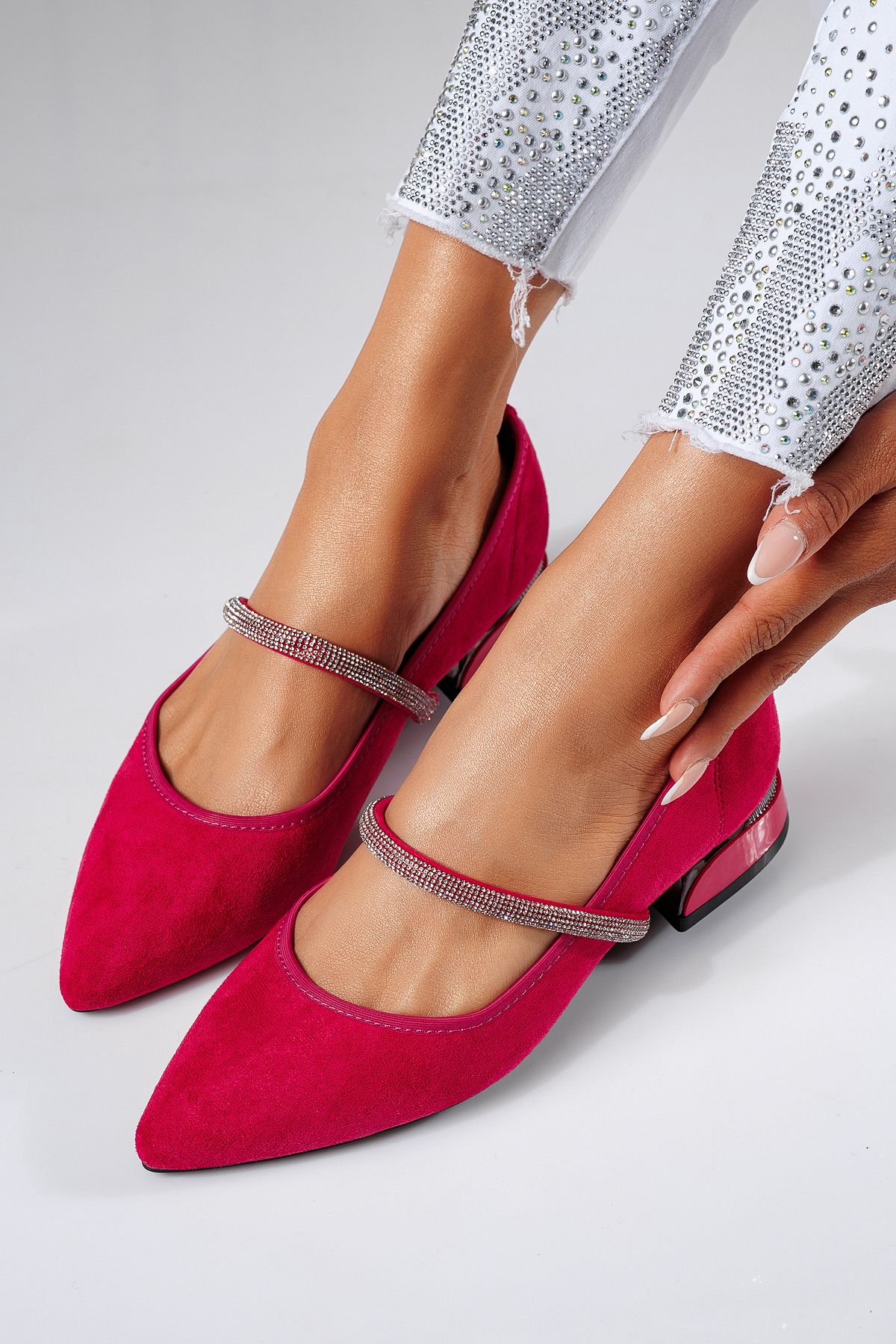 Pantofi cu toc mic dama fucsia din piele ecologica intoarsa Xenia2 #22472