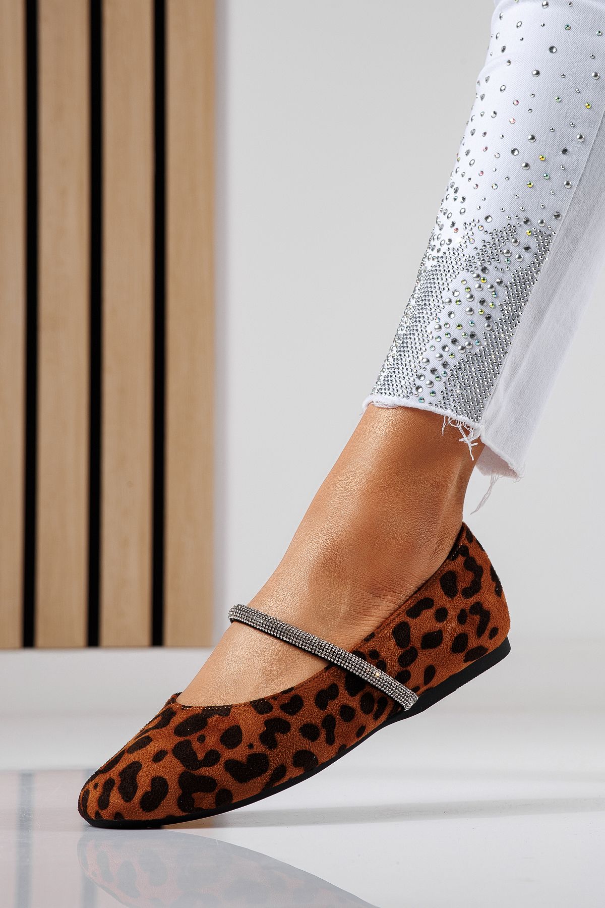 Balerini dama leopard din piele ecologica intoarsa Zoe2 #22484
