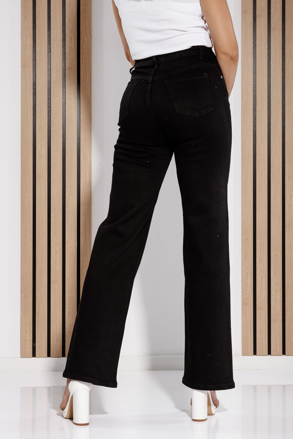 Blugi Wide Leg Dama Talia  Negri #A1195